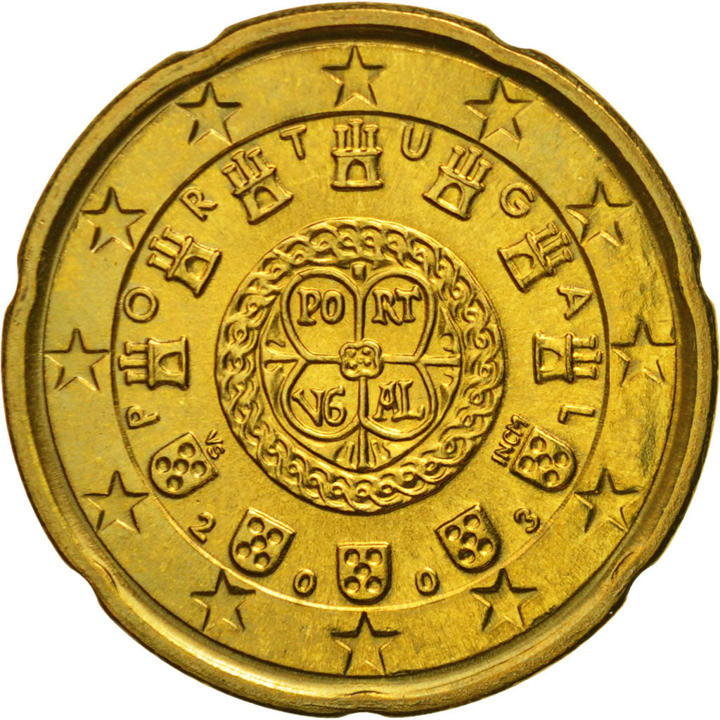 Portugal, 20 Euro Cent, 2003, Lisbon, MS(63), Mosiądz, KM:744