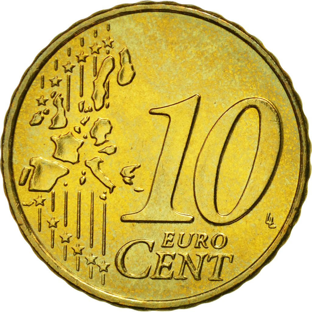 Greece, 10 Euro Cent, 2004, MS(64), Brass, KM:184