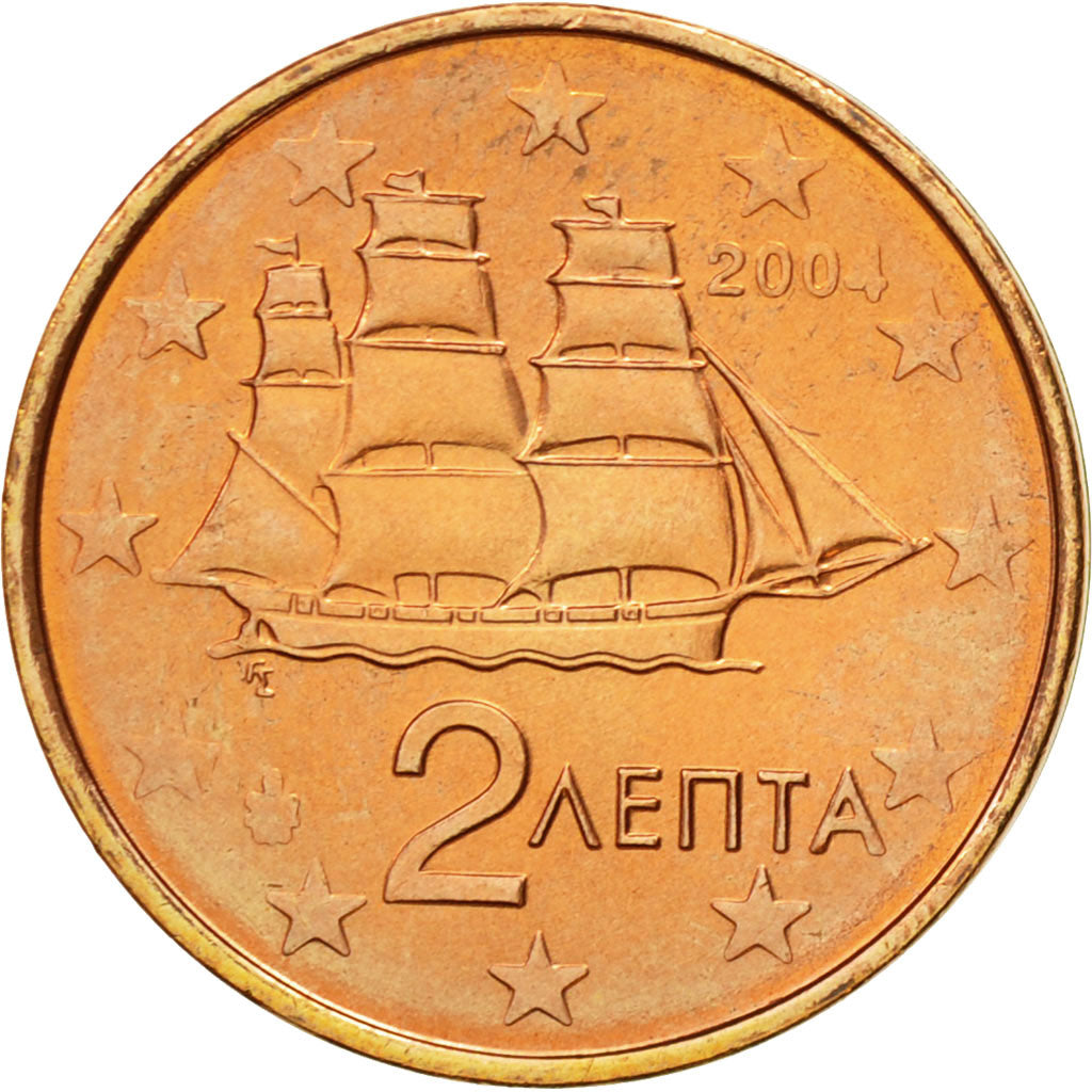 Grecia, 2 Euro Cent, 2004, SC, Cobre chapado en acero, KM:182