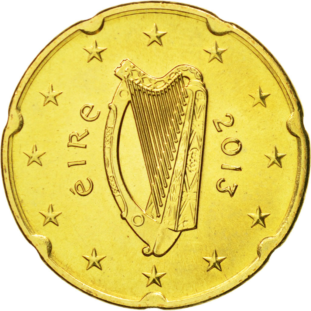 IRELAND REPUBLIC, 20 Euro Cent, 2013, MS(63), Brass, KM:48
