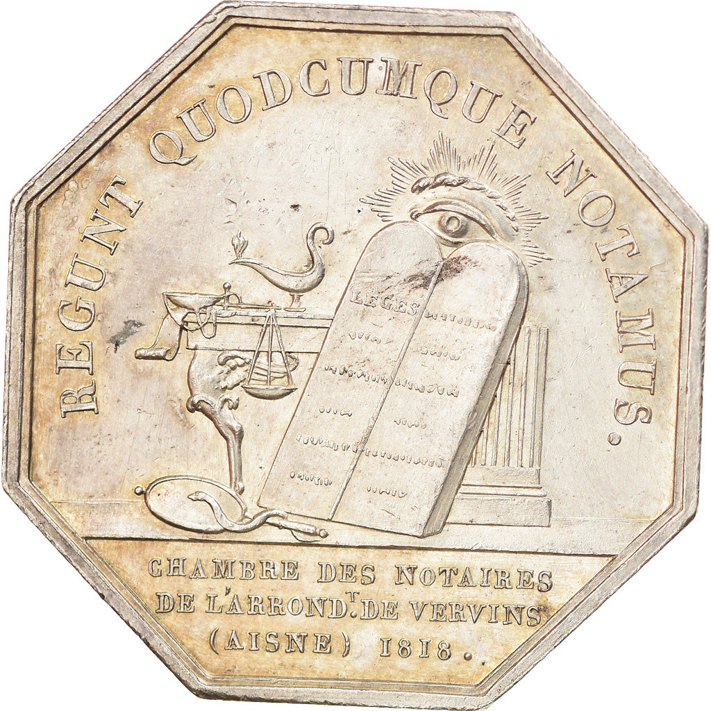 France, Jeton, Louis XVIII, Notaires de l'Arrondissement de Vervins, 1818