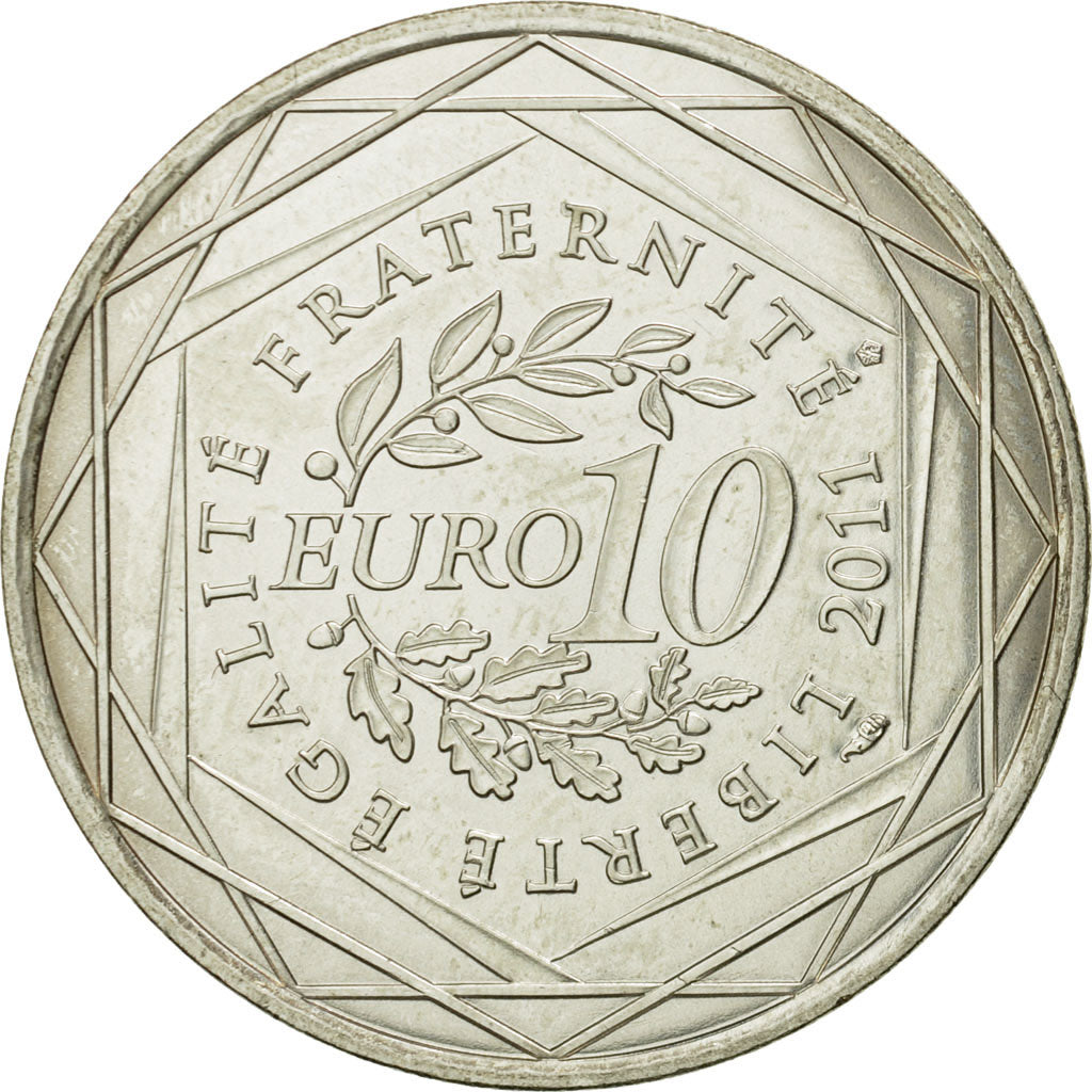 France, 10 Euro, Auvergne, 2011, MS(63), Silver, KM:1728