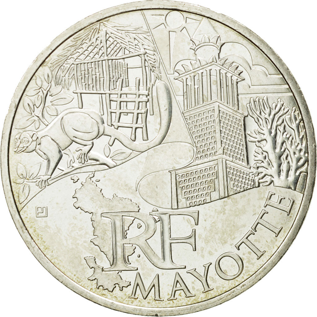 France, 10 Euro, Mayotte, 2011, MS(63), Silver, KM:1726