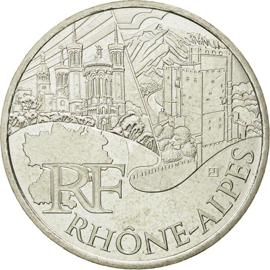 France, 10 Euro, Rhône Alpes, 2011, MS(63), Silver, KM:1751
