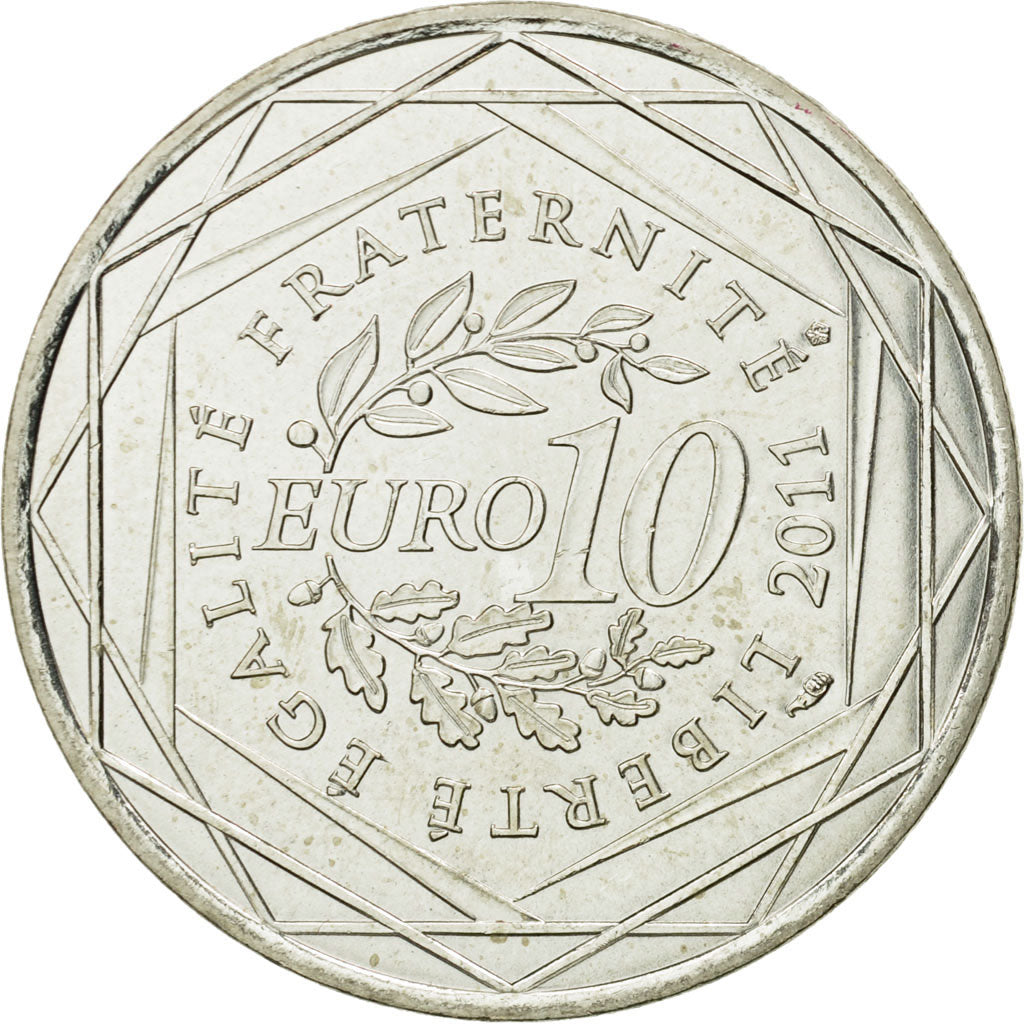 France, 10 Euro, Rhône Alpes, 2011, MS(63), Silver, KM:1751