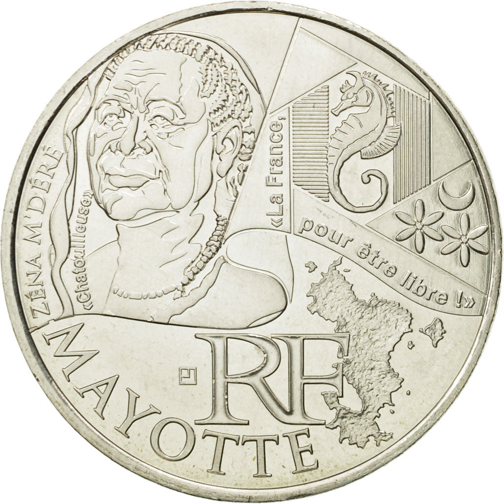 France, 10 Euro, Mayotte, 2012, MS(63), Silver, KM:1862