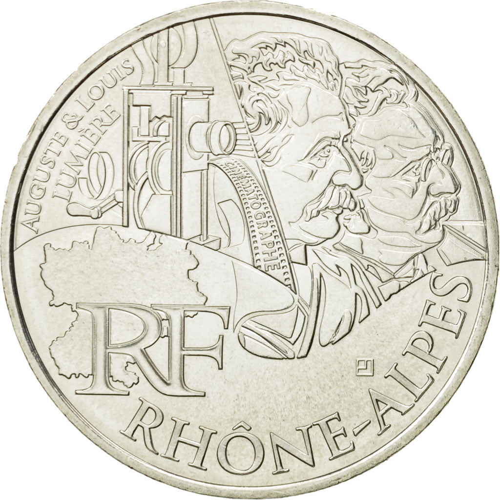 France, 10 Euro, Rhône Alpes, 2012, MS(63), Silver, KM:1886