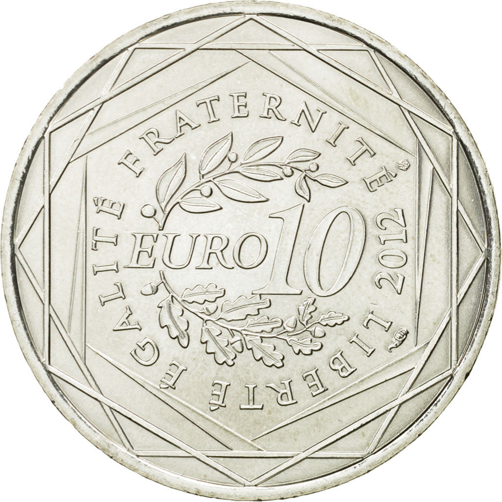 France, 10 Euro, Rhône Alpes, 2012, MS(63), Silver, KM:1886