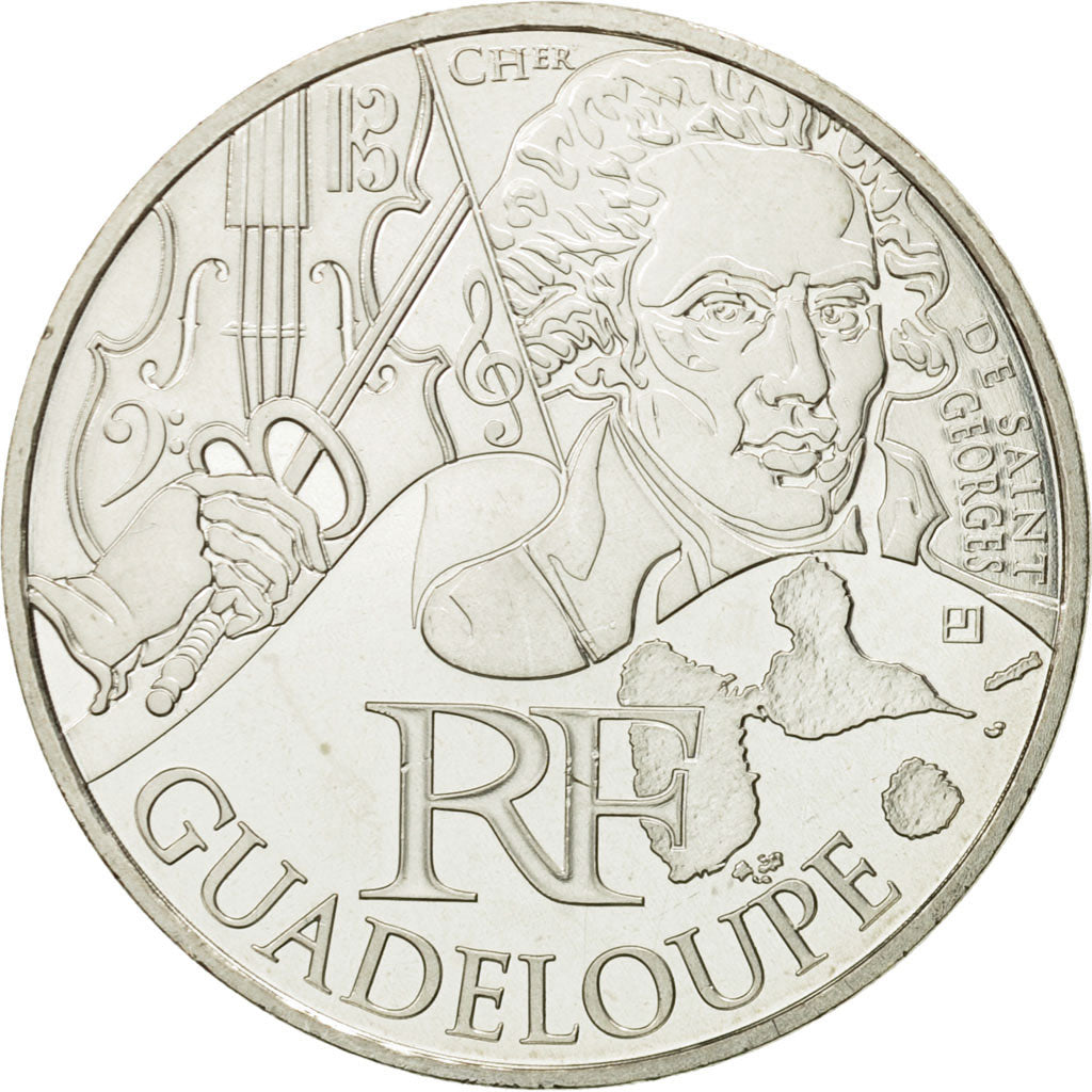 France, 10 Euro, Guadeloupe, 2012, MS(63), Silver, KM:1873