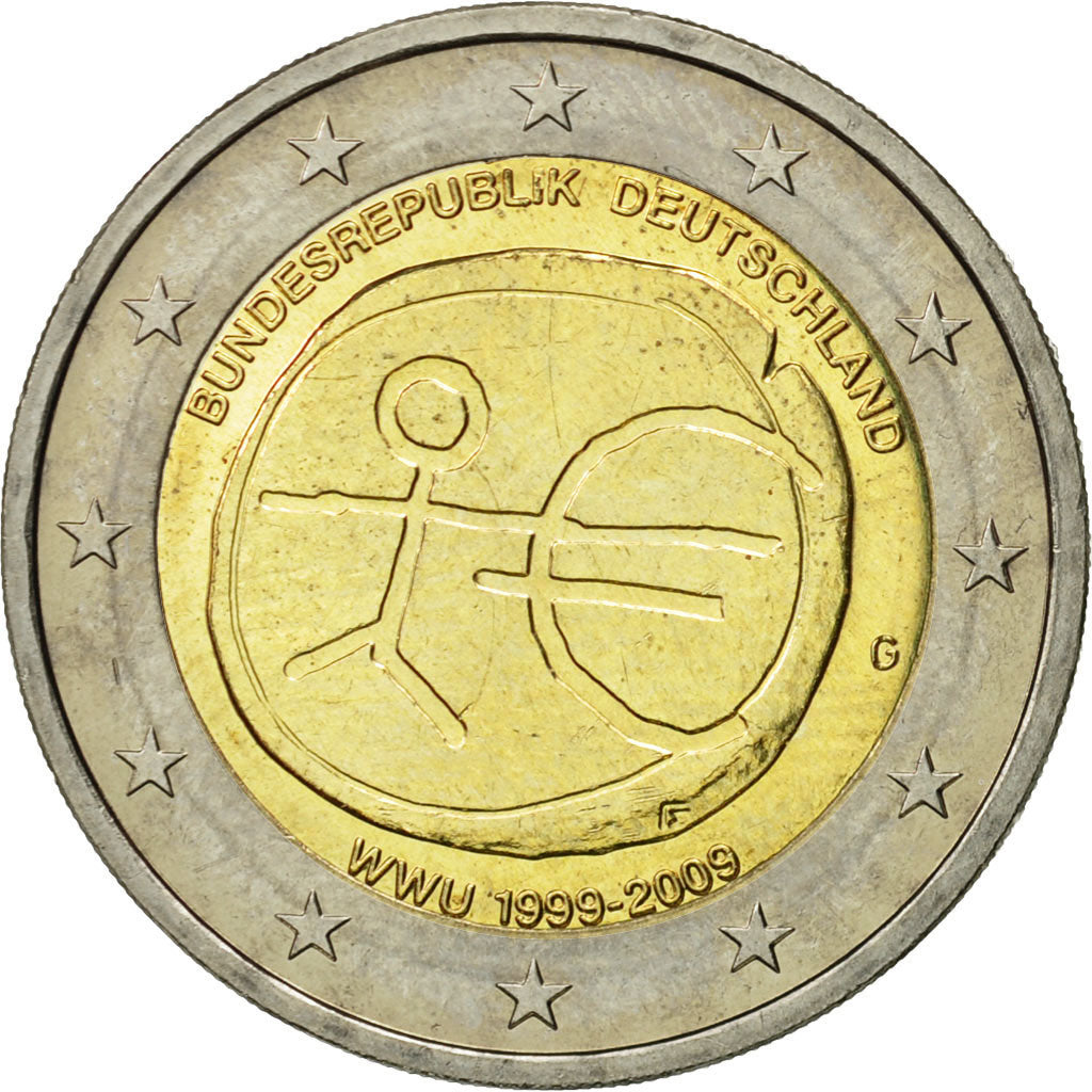 GERMANY - FEDERAL REPUBLIC, 2 Euro, 10 ans de l'Euro, 2009, MS(63), Bi-Metallic