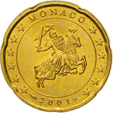 Monaco, 20 Euro Cent, 2001, MS(60-62), Brass, KM:171