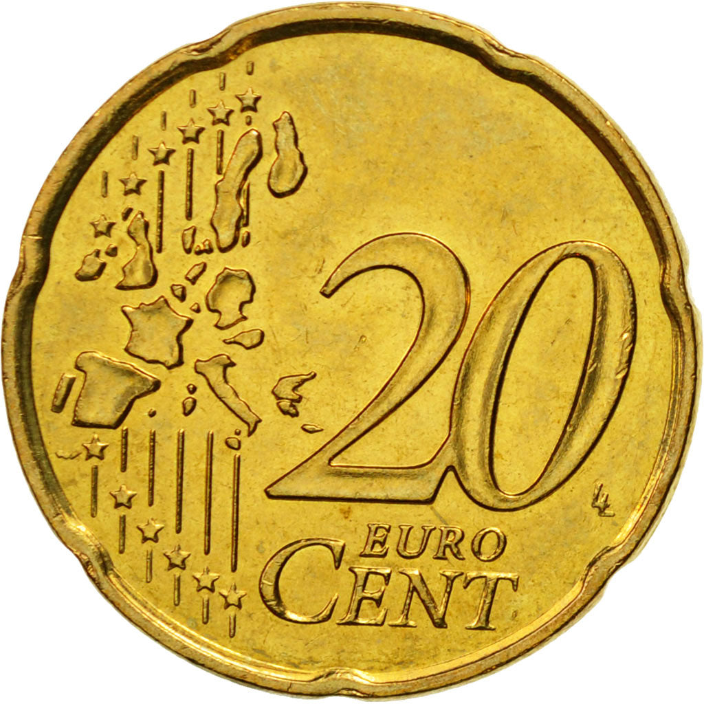 Monaco, 20 Euro Cent, 2001, MS(60-62), Brass, KM:171