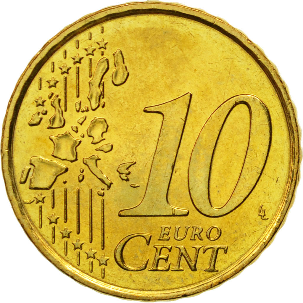 Monaco, 10 Euro Cent, 2001, MS(60-62), Brass, KM:170