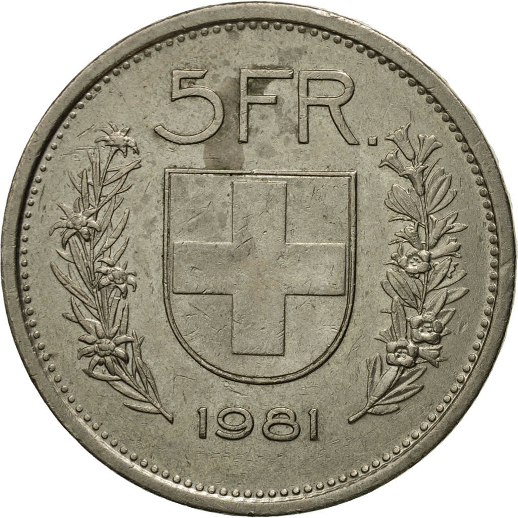 Coin, Switzerland, 5 Francs, 1981, Bern, EF(40-45), Copper-nickel, KM:40a.1
