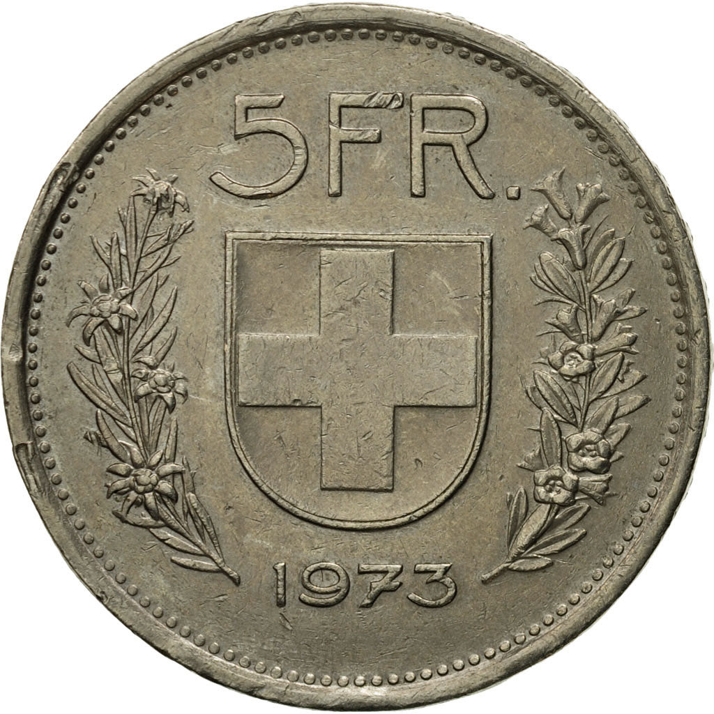 Coin, Switzerland, 5 Francs, 1973, Bern, EF(40-45), Copper-nickel, KM:40a.1