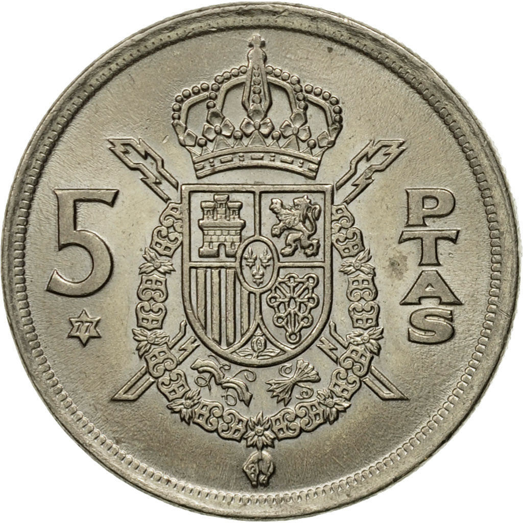 Moneta, Spagna, Juan Carlos I, 5 Pesetas, 1975, BB, Rame-nichel, KM:807