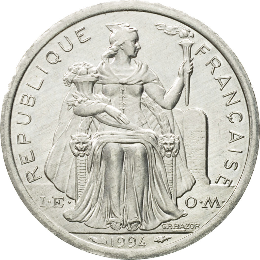 Coin, French Polynesia, Franc, 1994, Paris, MS(63), Aluminum, KM:11