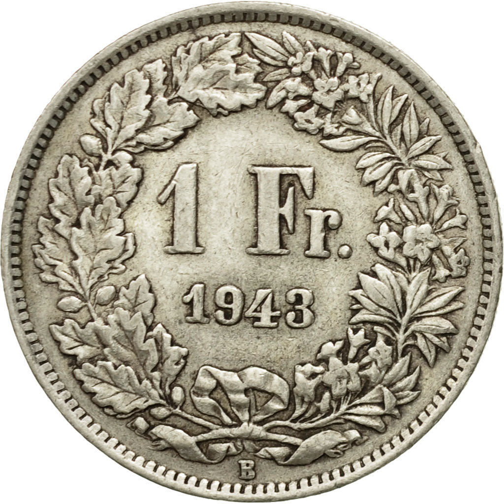 Coin, Switzerland, Franc, 1943, Bern, VF(20-25), Silver, KM:24