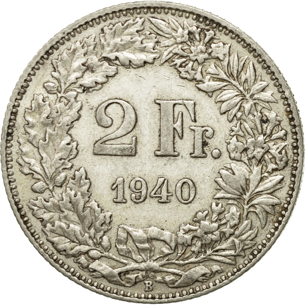 Coin, Switzerland, 2 Francs, 1940, Bern, VF(30-35), Silver, KM:21