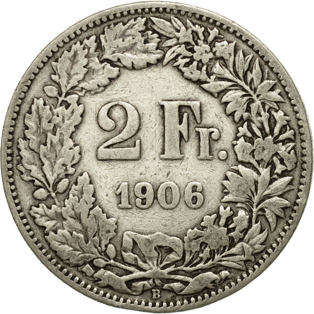 Coin, Switzerland, 2 Francs, 1906, Bern, VG(8-10), Silver, KM:21
