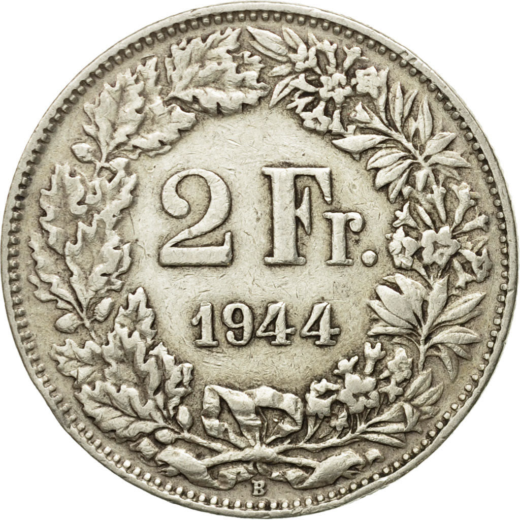 Coin, Switzerland, 2 Francs, 1944, Bern, VF(20-25), Silver, KM:21