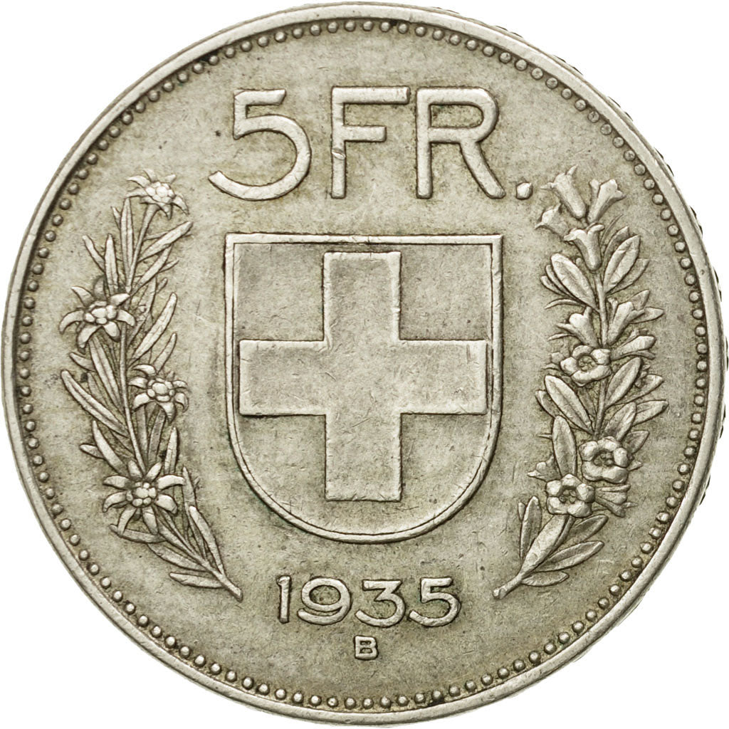 Coin, Switzerland, 5 Francs, 1935, Bern, EF(40-45), Silver, KM:40