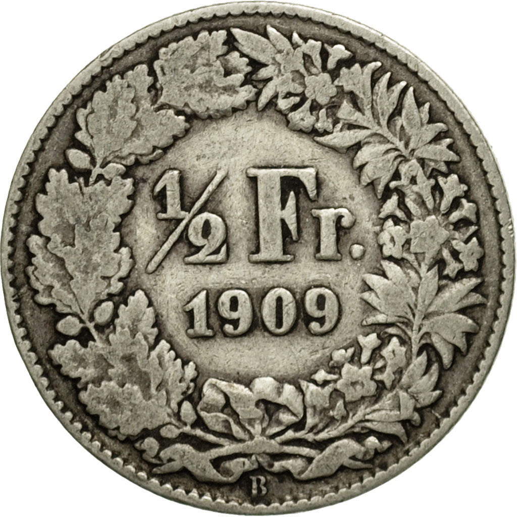 Coin, Switzerland, 1/2 Franc, 1909, Bern, F(12-15), Silver, KM:23