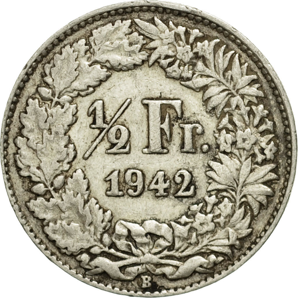 Coin, Switzerland, 1/2 Franc, 1942, Bern, VF(20-25), Silver, KM:23