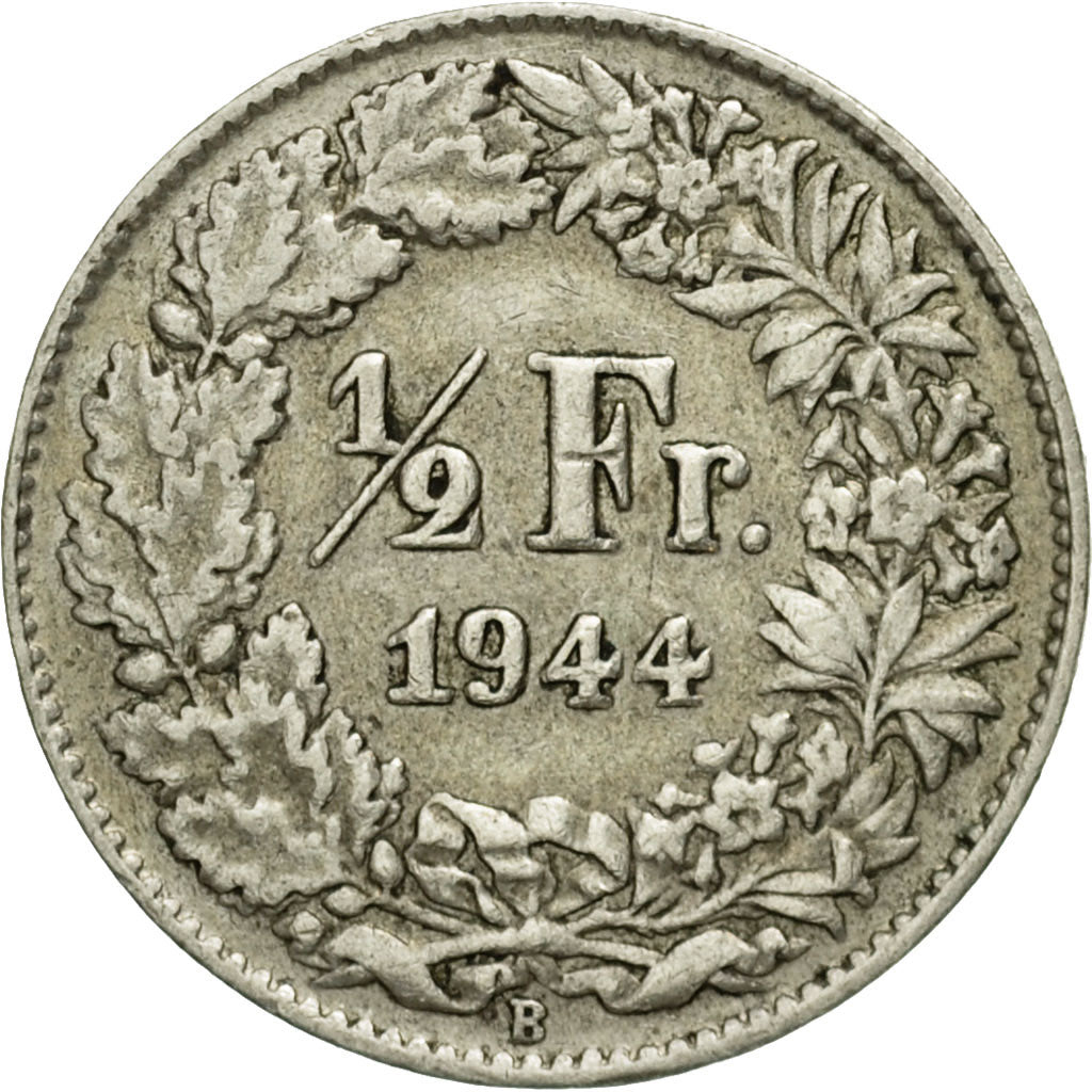 Coin, Switzerland, 1/2 Franc, 1944, Bern, VF(30-35), Silver, KM:23