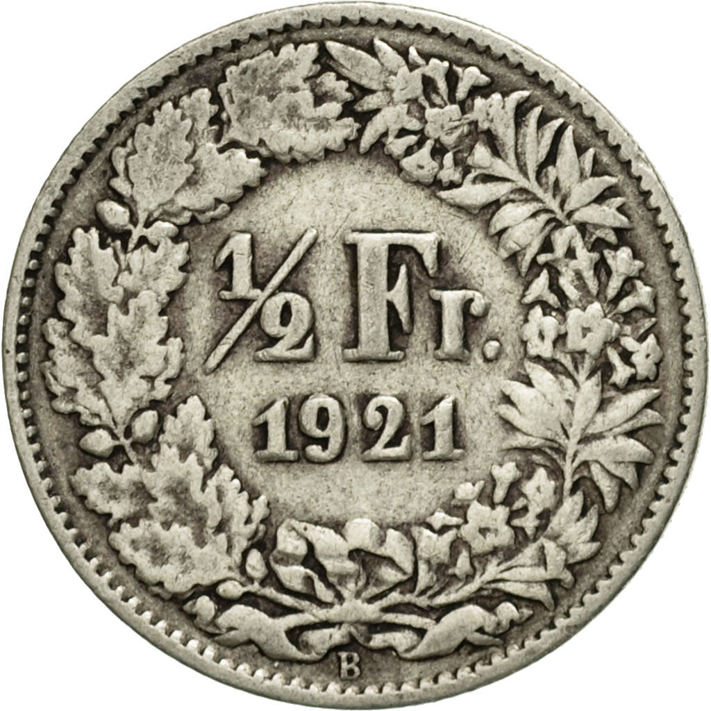 Coin, Switzerland, 1/2 Franc, 1921, Bern, VG(8-10), Silver, KM:23
