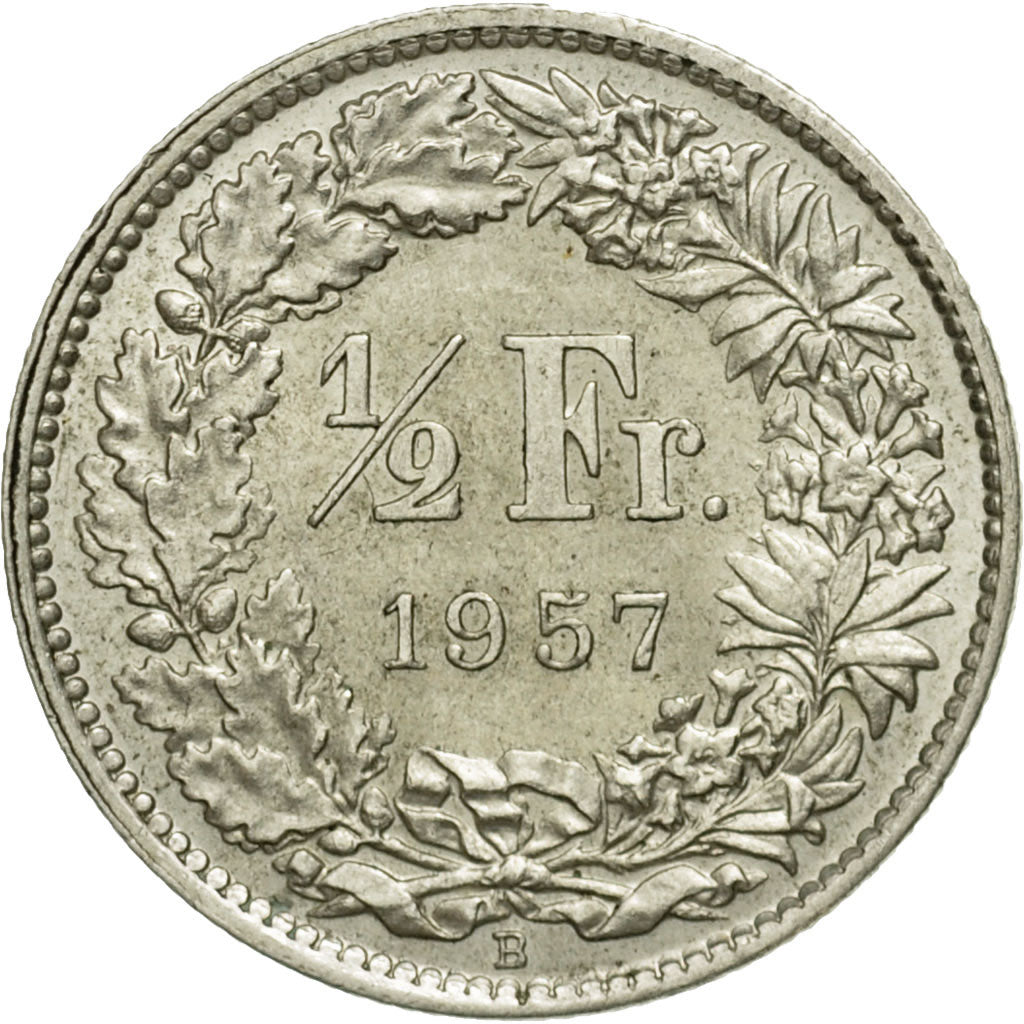 Coin, Switzerland, 1/2 Franc, 1957, Bern, EF(40-45), Silver, KM:23