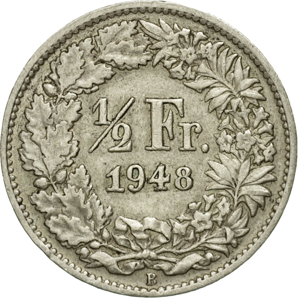 Coin, Switzerland, 1/2 Franc, 1948, Bern, VF(20-25), Silver, KM:23