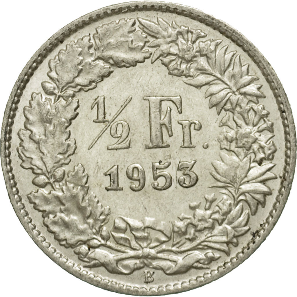 Coin, Switzerland, 1/2 Franc, 1953, Bern, EF(40-45), Silver, KM:23