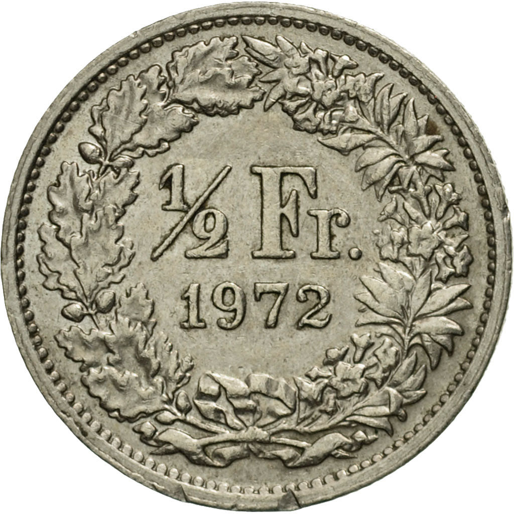 Moneta, Szwajcaria, 1/2 Franc, 1972, Bern, VF(30-35), Miedź-Nikiel, KM:23a.1