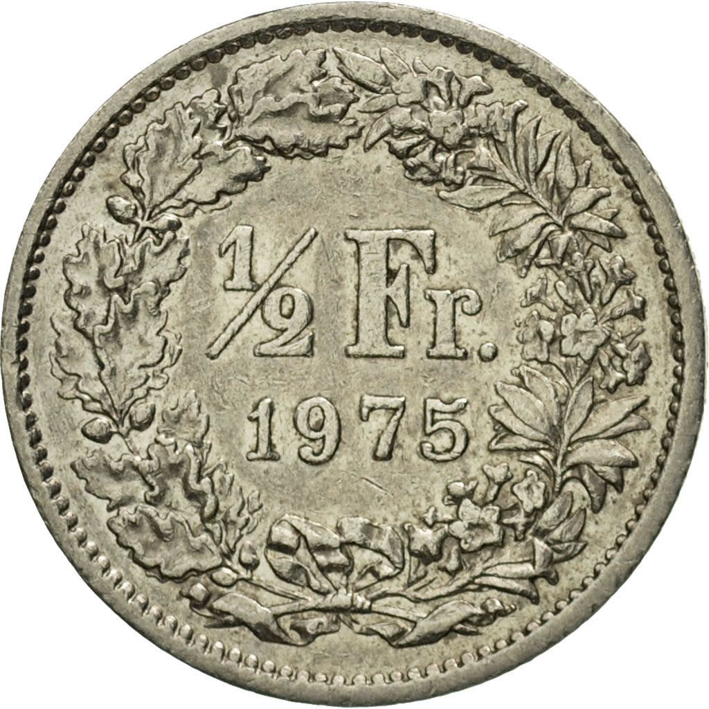 Coin, Switzerland, 1/2 Franc, 1975, Bern, VF(30-35), Copper-nickel, KM:23a.1