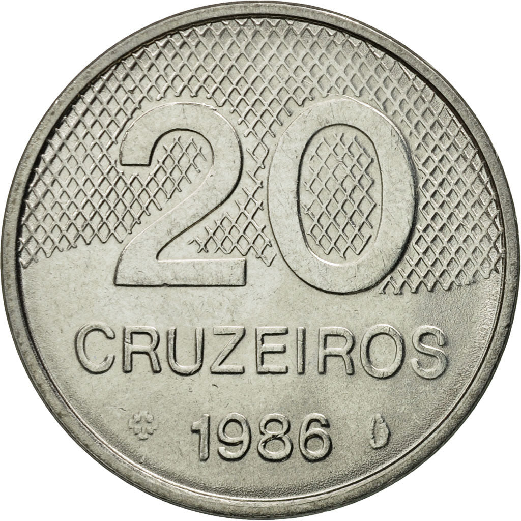 Coin, Brazil, 20 Cruzeiros, 1986, EF(40-45), Stainless Steel, KM:593.2
