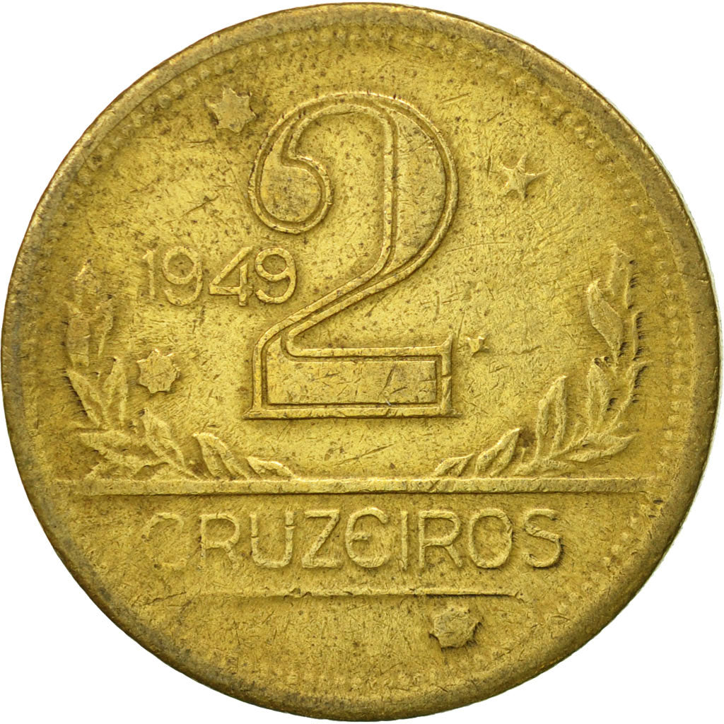Coin, Brazil, 2 Cruzeiros, 1949, EF(40-45), Aluminum-Bronze, KM:559