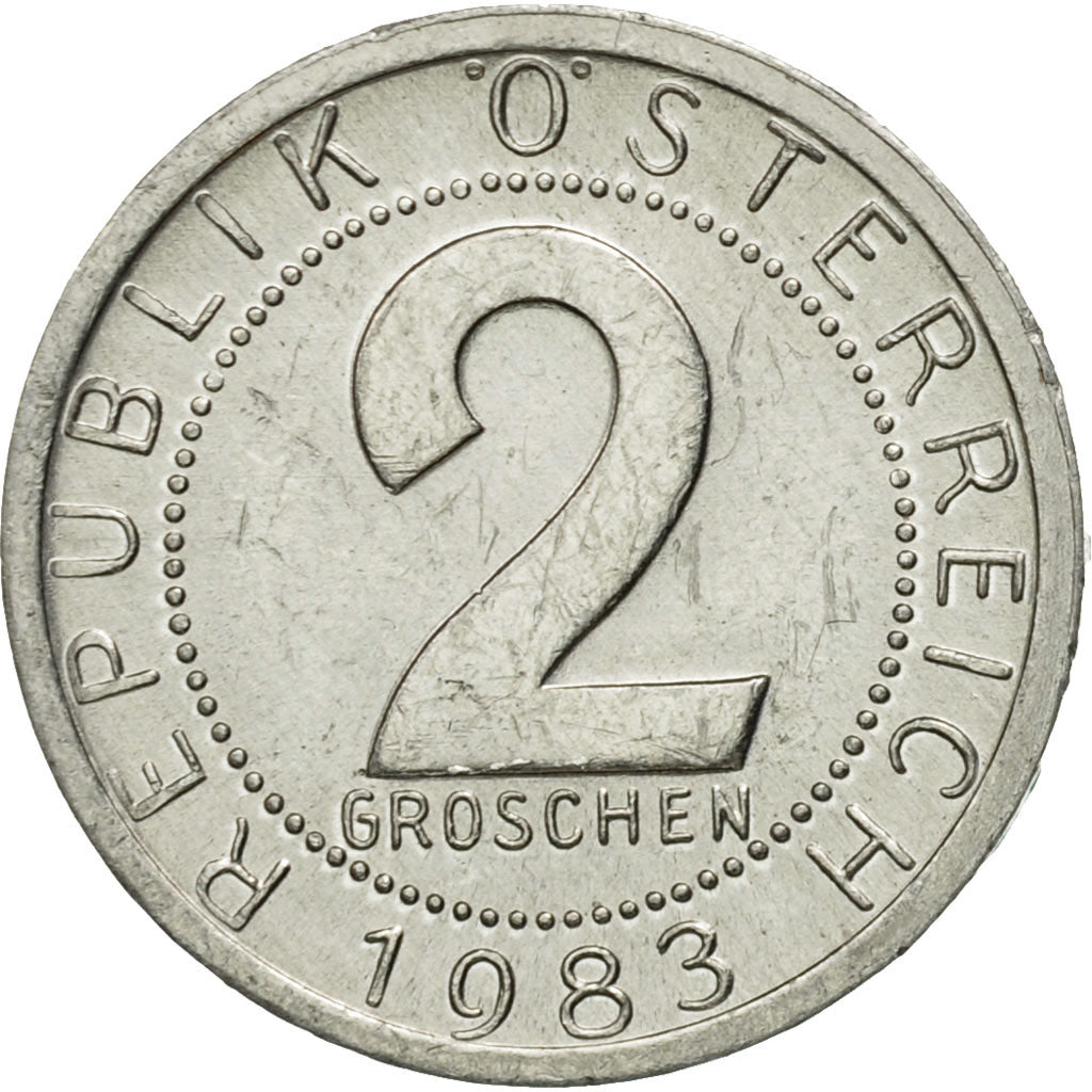 Coin, Austria, 2 Groschen, 1983, EF(40-45), Aluminum, KM:2876