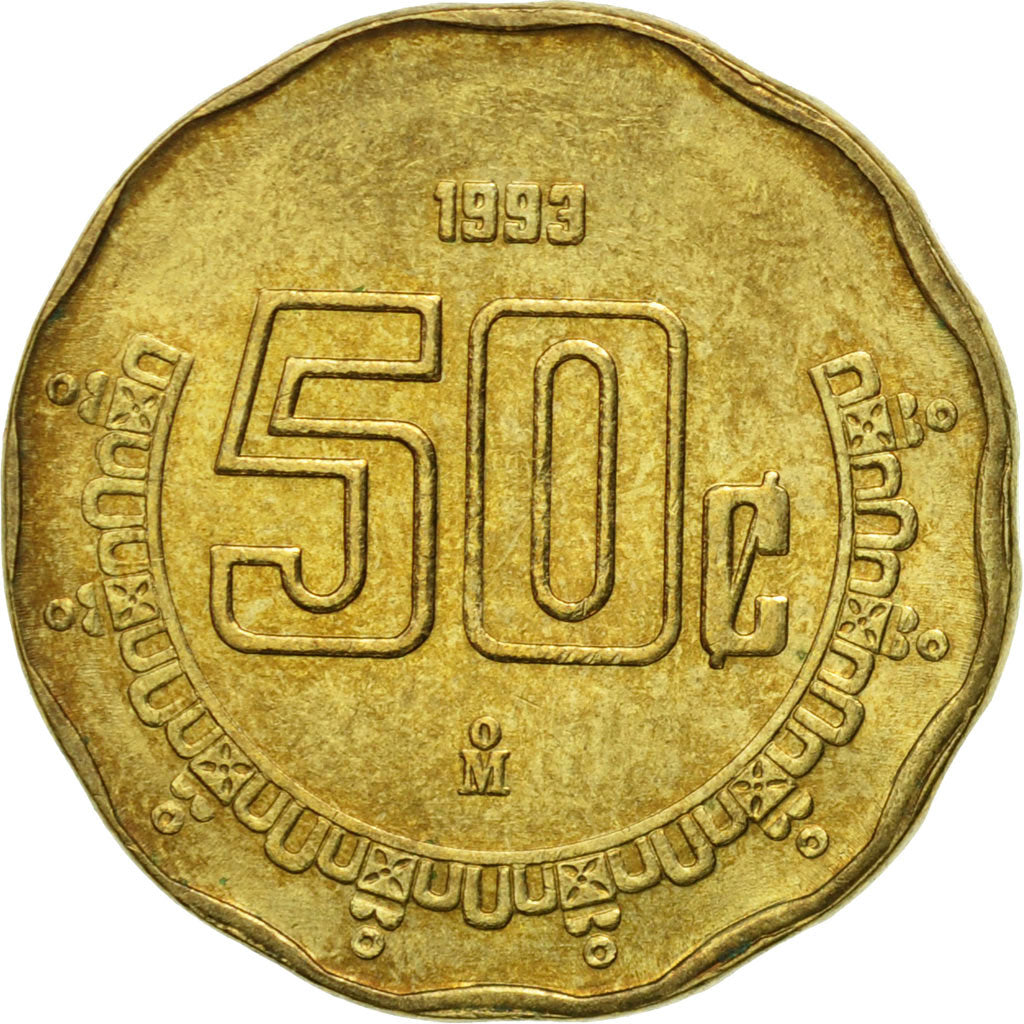 Moneta, Messico, 50 Centavos, 1993, Mexico City, BB, Alluminio-bronzo, KM:549