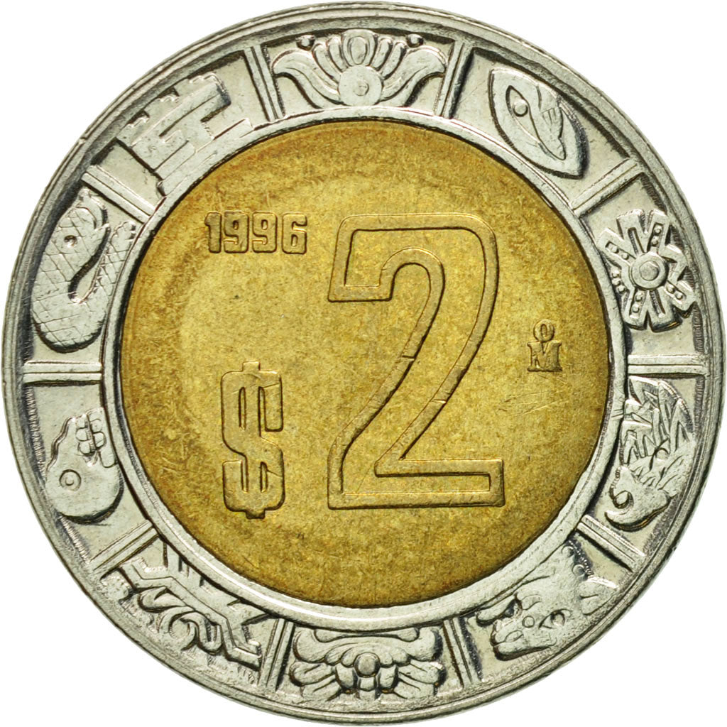 Coin, Mexico, 2 Pesos, 1996, Mexico City, EF(40-45), Bi-Metallic, KM:604