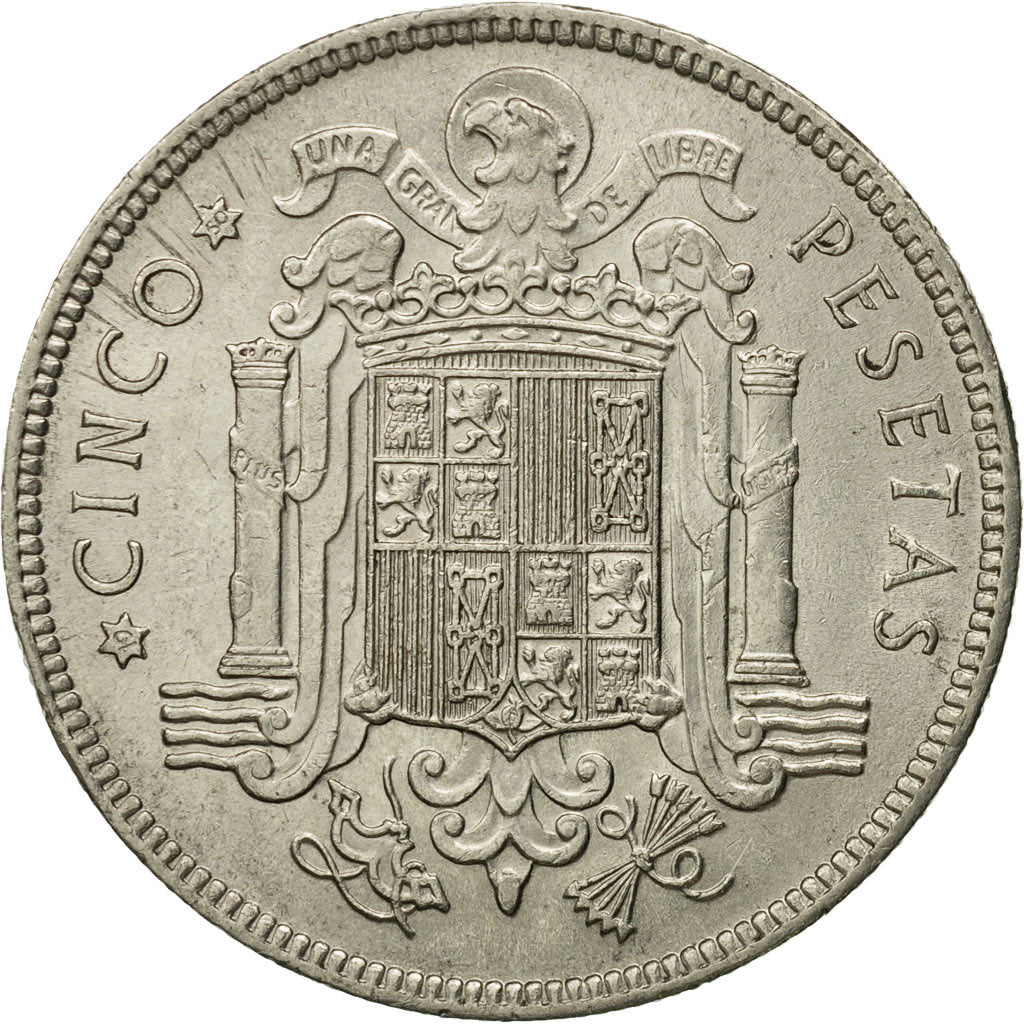 Monnaie, Espagne, Caudillo and regent, 5 Pesetas, 1949, TTB, Nickel, KM:778