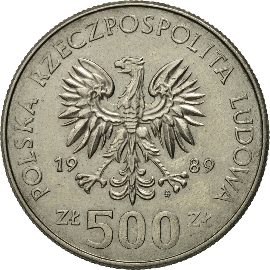 Moneda, Polonia, 500 Zlotych, 1989, Warsaw, MBC, Cobre - níquel, KM:194