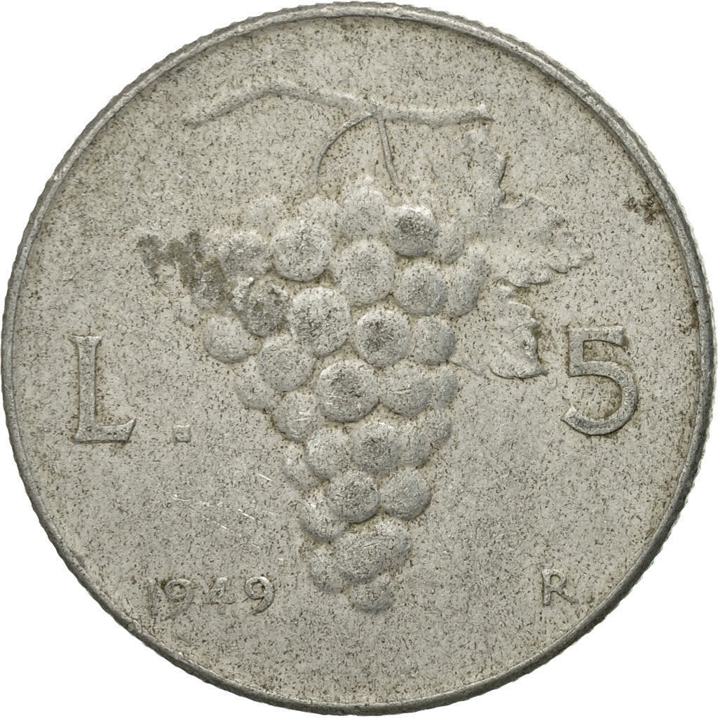 Münze, Italien, 5 Lire, 1949, Rome, S+, Aluminium, KM:89