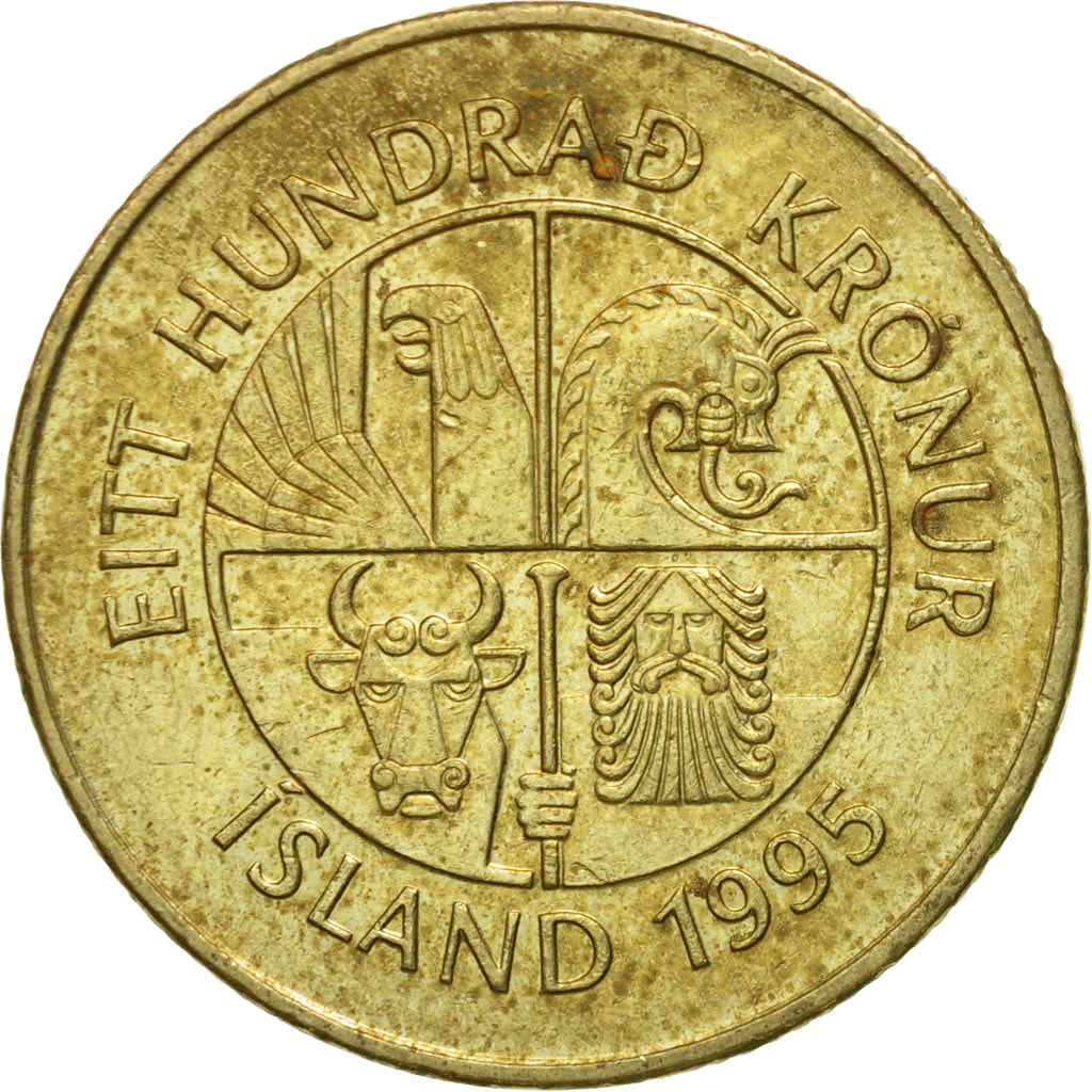 Coin, Iceland, 100 Kronur, 1995, EF(40-45), Nickel-brass, KM:35