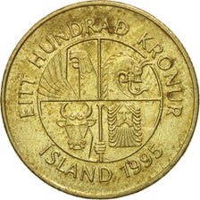 Coin, Iceland, 100 Kronur, 1995, EF(40-45), Nickel-brass, KM:35