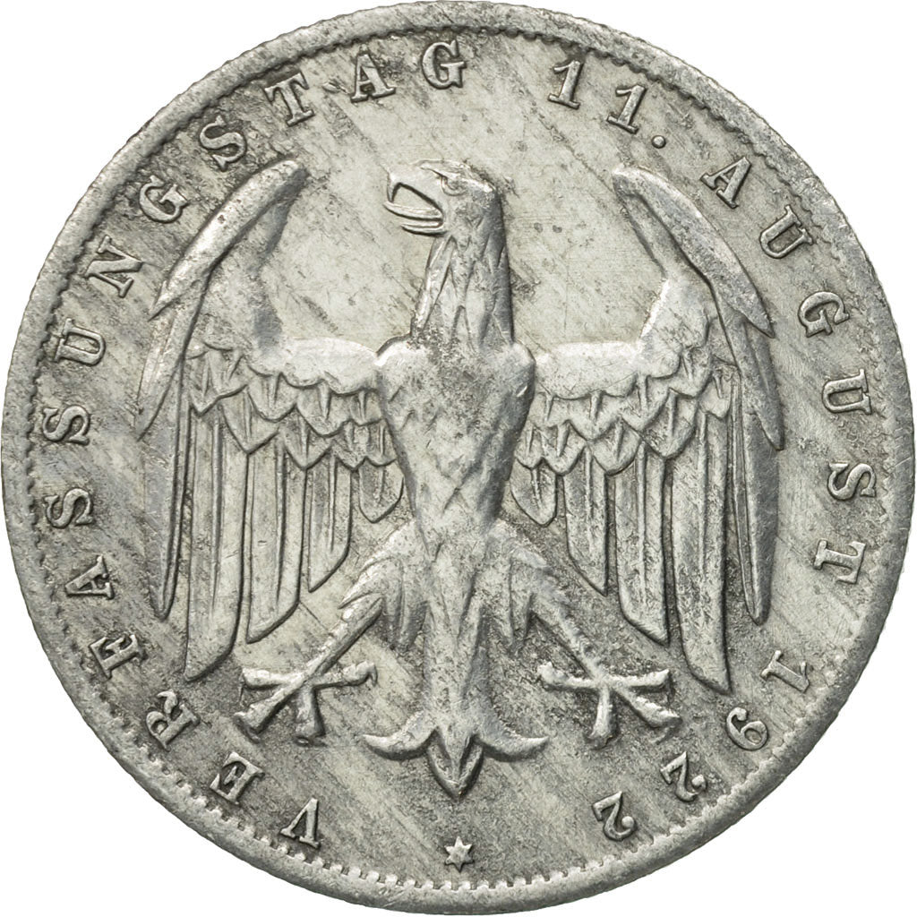 Coin, GERMANY, WEIMAR REPUBLIC, 3 Mark, 1922, Berlin, EF(40-45), Aluminum, KM:29