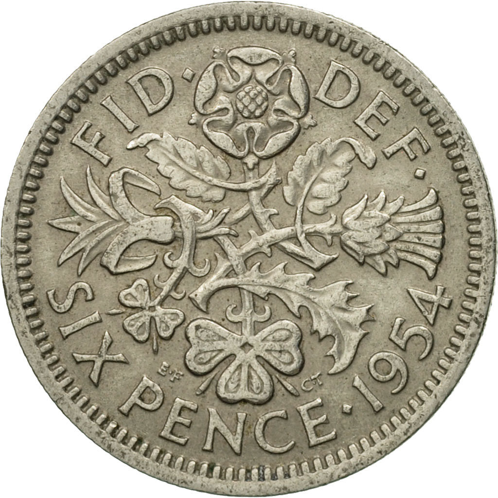 Coin, Great Britain, Elizabeth II, 6 Pence, 1954, EF(40-45), Copper-nickel