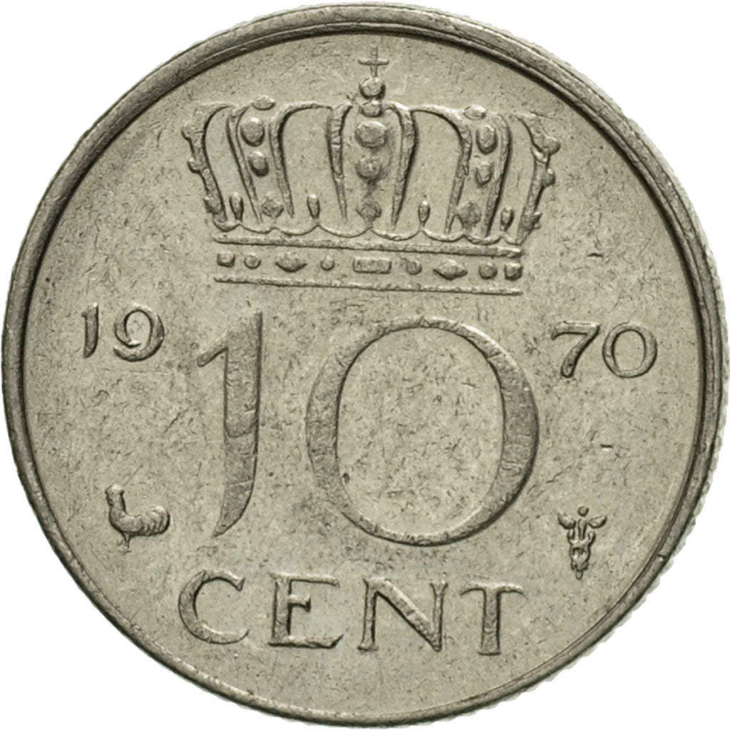Coin, Netherlands, Juliana, 10 Cents, 1970, EF(40-45), Nickel, KM:182