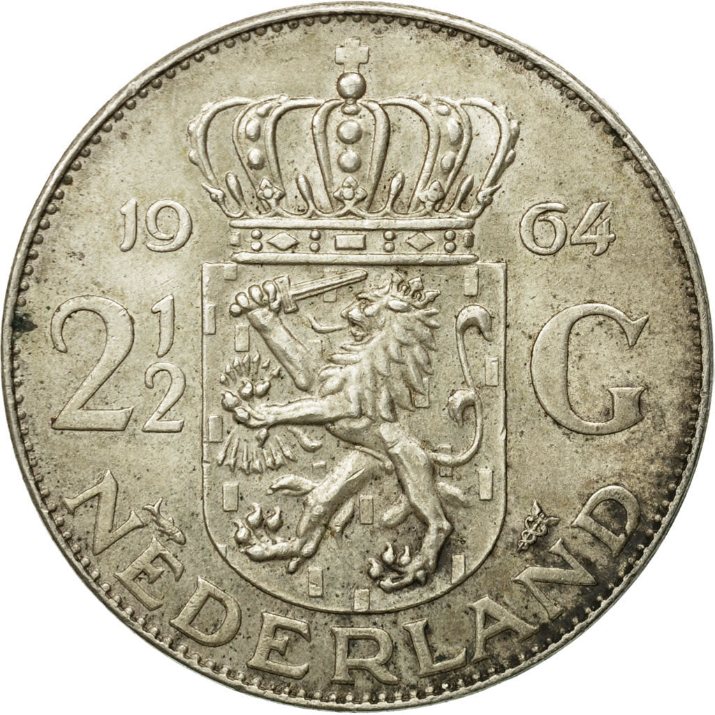 Moneta, Paesi Bassi, Juliana, 2-1/2 Gulden, 1964, BB, Argento, KM:185