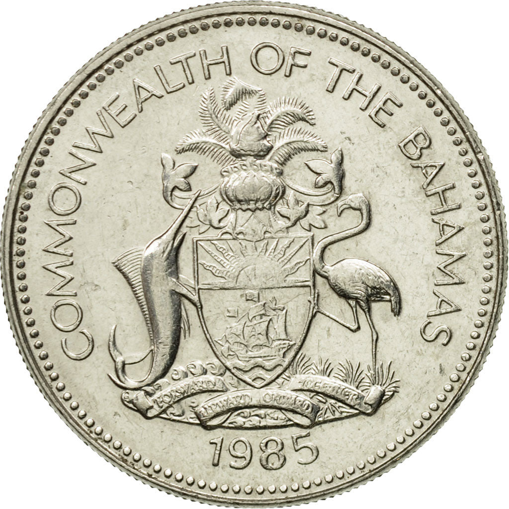 Coin, Bahamas, Elizabeth II, 25 Cents, 1985, Franklin Mint, EF(40-45), Nickel